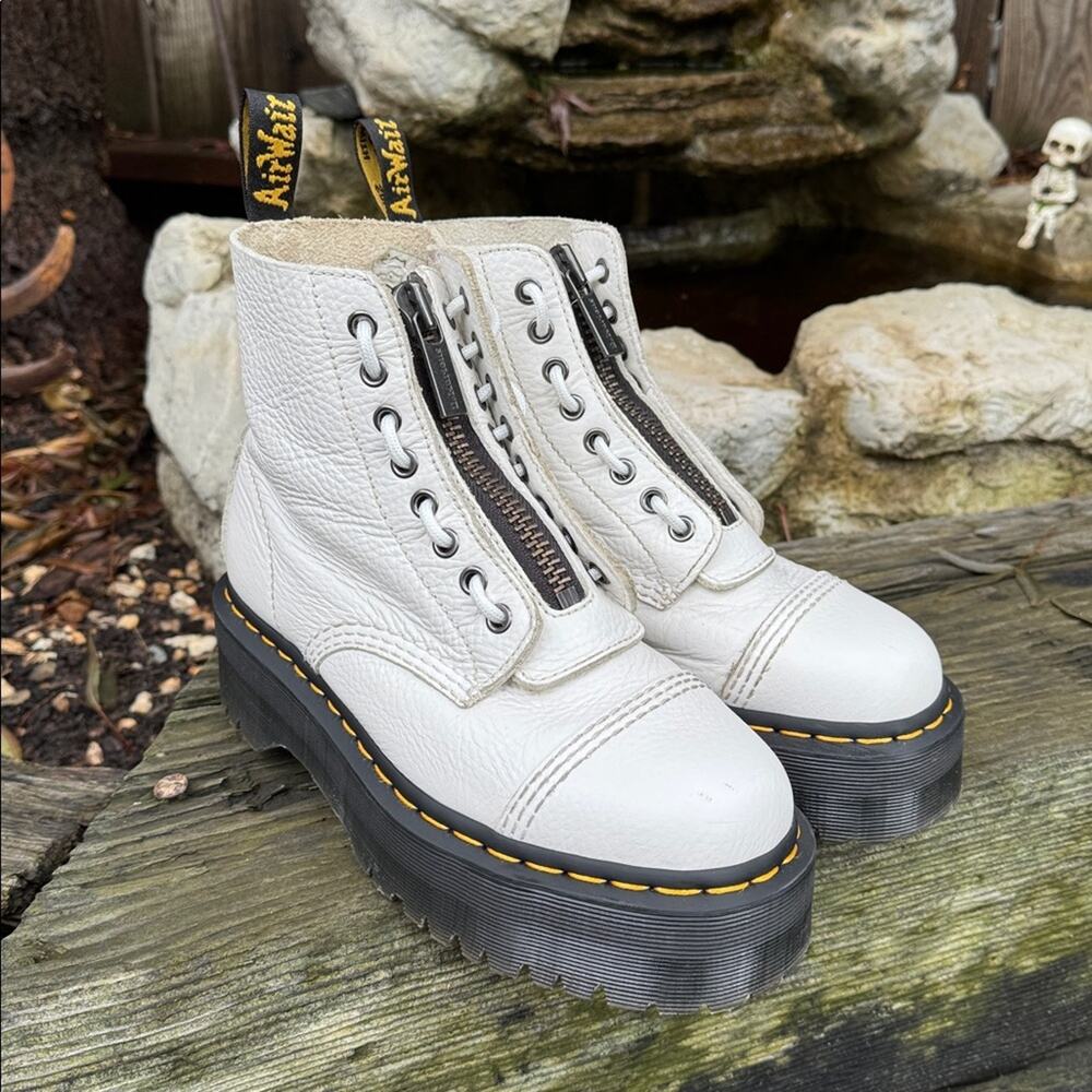 Dr. Martens White Platform Zip Combat Boots